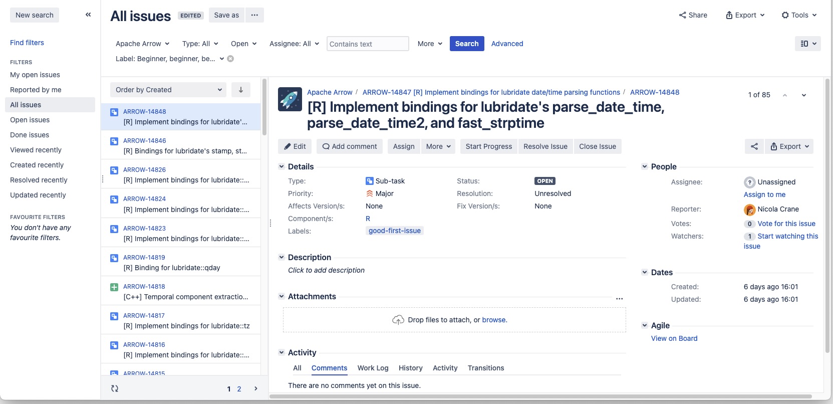 finding good first JIRA issue