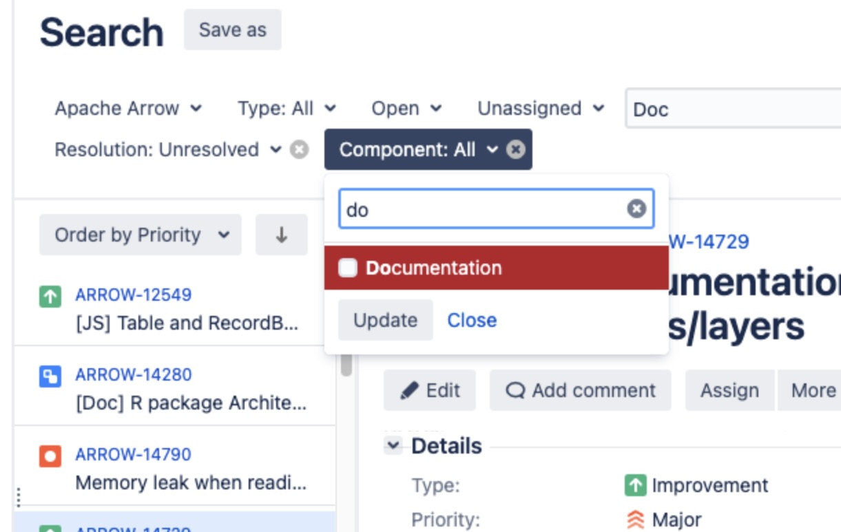 selecting Documentation in JIRA search
