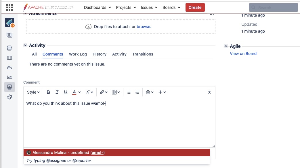 JIRA issue page where comment is being added.